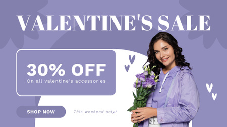 Valentine's Day Sale with Beautiful Brunette Woman with Flowers FB event cover Design Template
