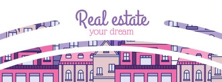 Dreamy Real Estate Ad with Modern Buildings Illustration Facebook cover Design Template