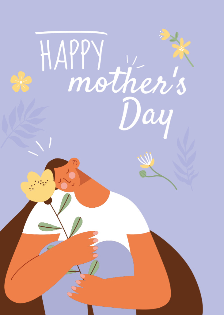 Designvorlage Happy Mother's Day Greeting on Purple für Postcard 5x7in Vertical