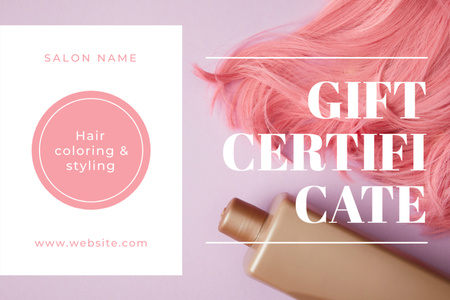 Plantilla de diseño de Oferta para colorear en salón de belleza con cabello rosado Gift Certificate 