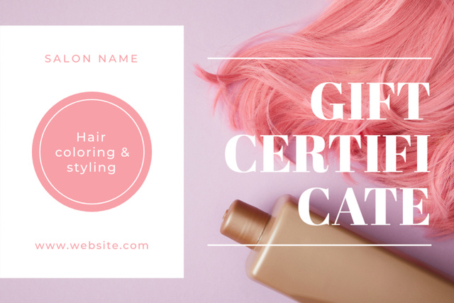 Coloring Offer in Beauty Salon with Pink Hair Gift Certificate Modelo de Design