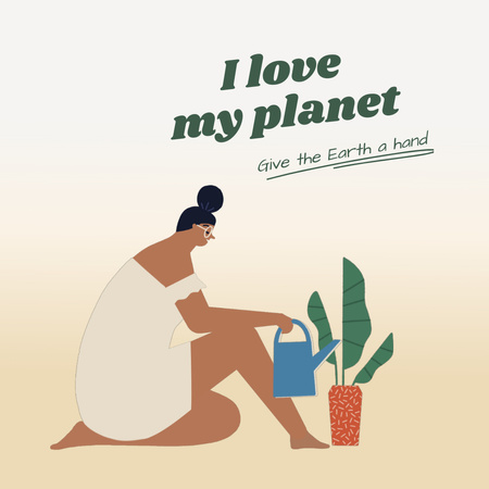 Planet Care Awareness with Girl watering Flower Animated Post Design Template