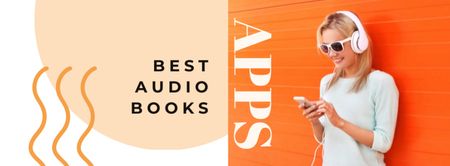 Audio books Offer with Woman in Headphones Facebook cover Design Template