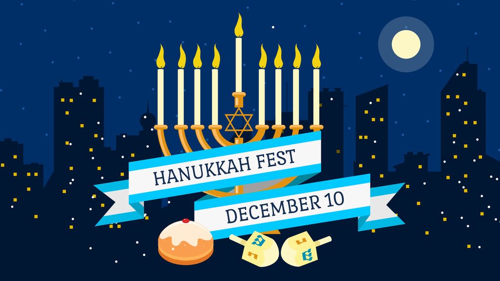 Hanukkah Festival Announcement with Night City FB event cover – шаблон для дизайну