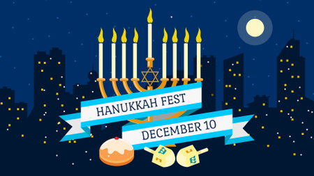 Hanukkah Festival Announcement with Night City FB event cover Modelo de Design