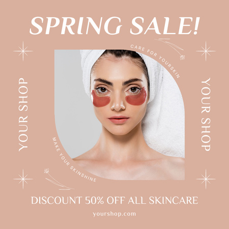 Designvorlage Spring Sale Skincare with Beautiful Young Woman für Instagram AD