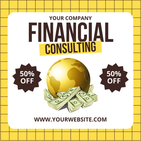 Financial Consulting Services with Illustration of Golden Planet LinkedIn post Design Template