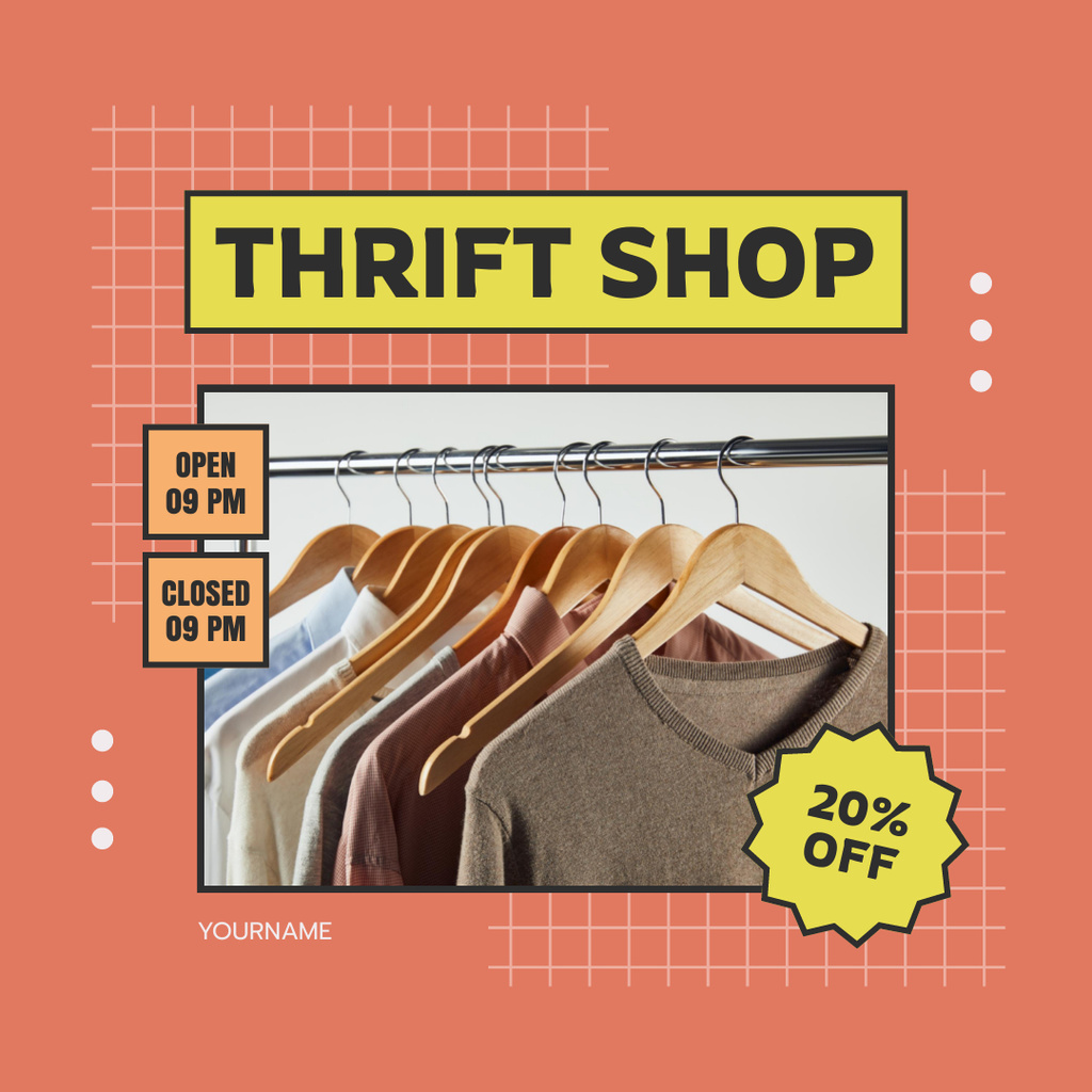 Pre-owned clothes on hangers orange Instagram AD – шаблон для дизайну