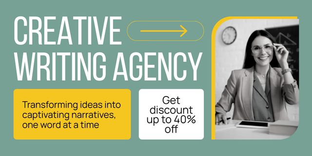 Designvorlage Excellent Writing Agency Service Offer With Discount für Twitter