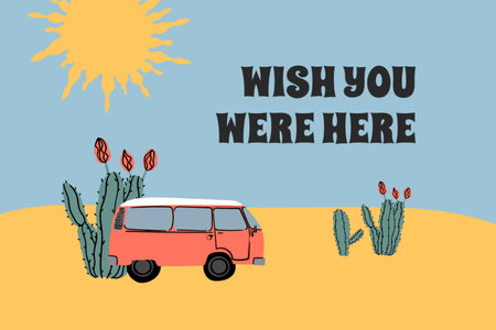 Cute Phrase with Bus in Desert Postcard 4x6in Design Template