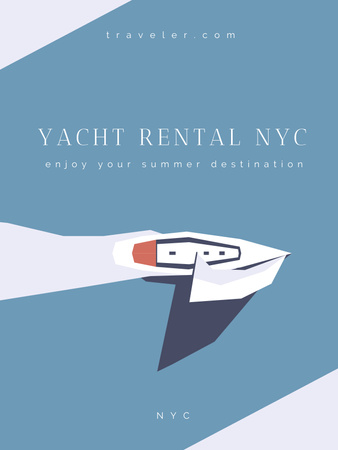 Yacht Rental Services Ad on Blue Poster US Design Template