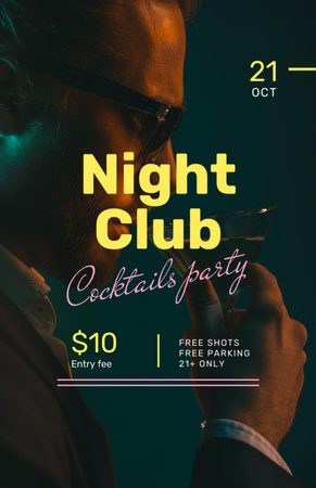 Cocktail Party with Stylish Man in Night Club Flyer 5.5x8.5in Tasarım Şablonu