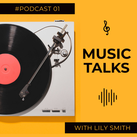 Plantilla de diseño de Un hermoso reproductor de música sobre un fondo amarillo Podcast Cover 
