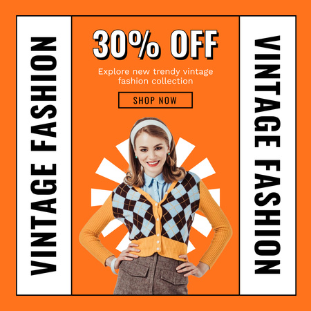 Preppy style retro woman on orange Instagram AD – шаблон для дизайну