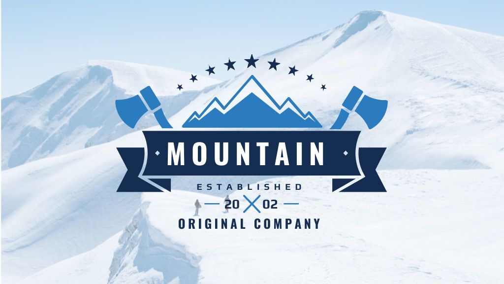 Szablon projektu Mountaineering Equipment Company Icon with Snowy Mountains Title
