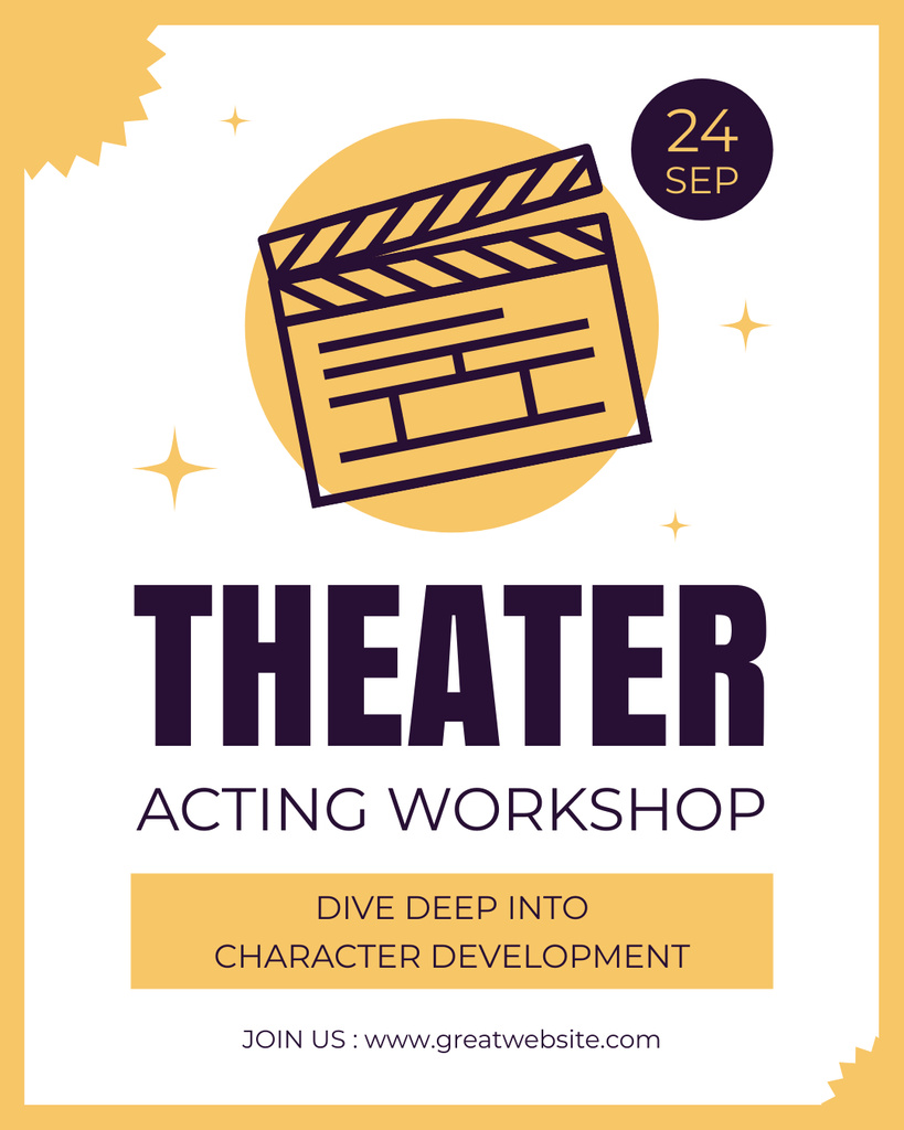 Announcement about Theater Workshop on Yellow Instagram Post Vertical Design Template