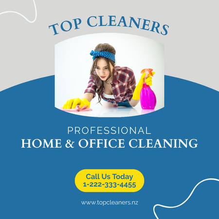 Cleaning Services offer with Girl in Yellow Gloves Instagram AD Design Template