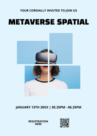 Tech Event Announcement with Woman in VR Glasses Invitation Modelo de Design