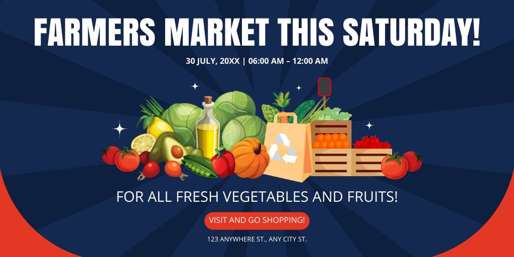 Ontwerpsjabloon van Twitter van Saturday Farmers Market Announcement on Blue