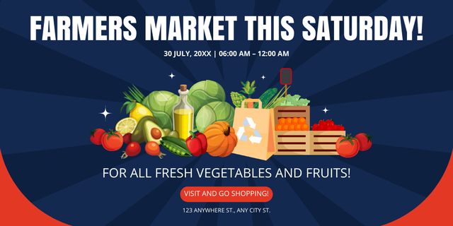 Saturday Farmers Market Announcement on Blue Twitterデザインテンプレート