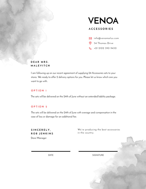 Accessories Seller Contract Agreement Letterhead 8.5x11in Design Template
