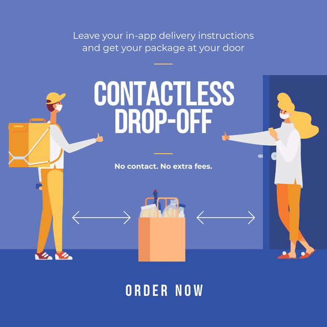 Delivery Services offer with courier and customer on Quarantine Instagram Design Template