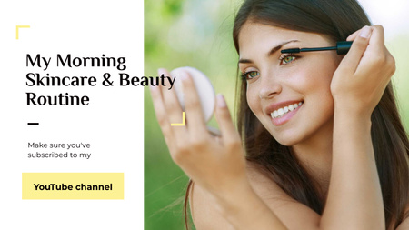Designvorlage Beauty Blog Ad Frau, die Wimperntusche anwendet für Title 1680x945px