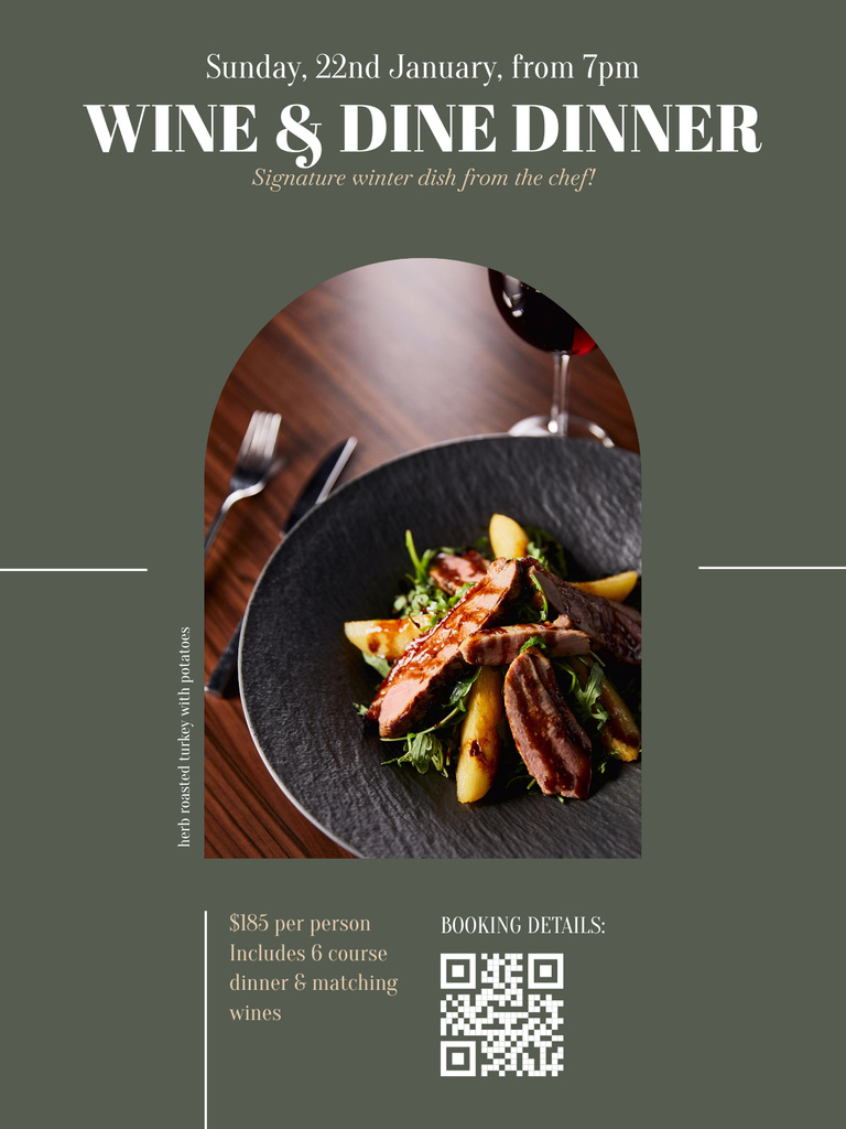 Offer of Dinner with Wine Poster US – шаблон для дизайну