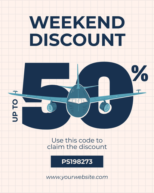 Ontwerpsjabloon van Instagram Post Vertical van Promo Code Offer with Weekend Discount on Flights