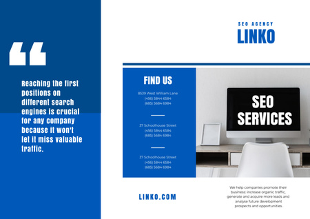 SEO Services Ad on Monitor Screen Brochure Design Template