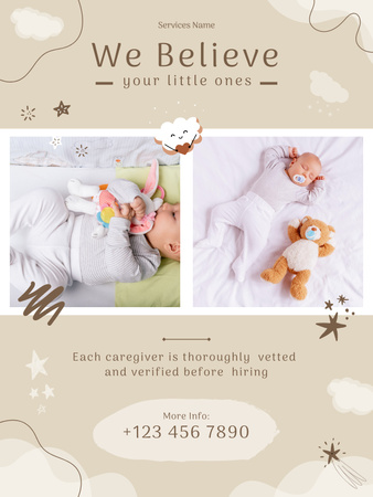 Cute Newborn Baby Sleeping in Crib Poster US Modelo de Design