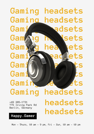 Gaming Gear Ad with Headphones Poster tervezősablon