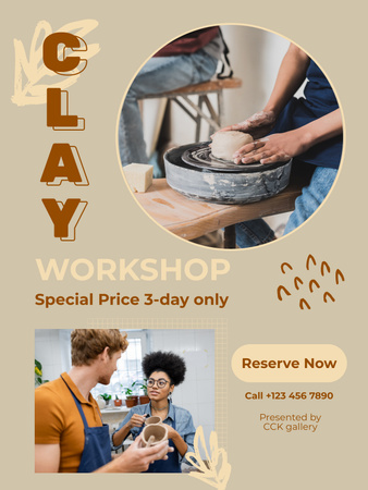 Young Couple Molding Clay Cups in Pottery Studio Poster US Design Template