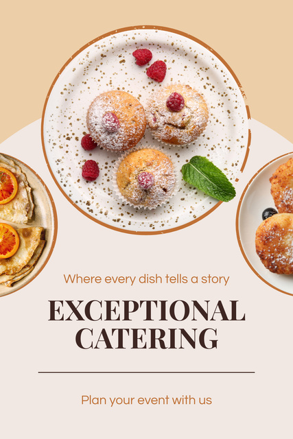 Catering Services with Tasty Dessert Pinterest tervezősablon
