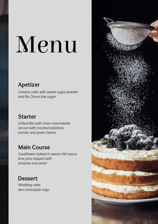 Designvorlage Bäckerei-Menü auf schwarzem Hintergrund für Menu