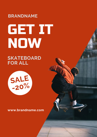 Skateboard Sale Announcement on Red Poster Design Template