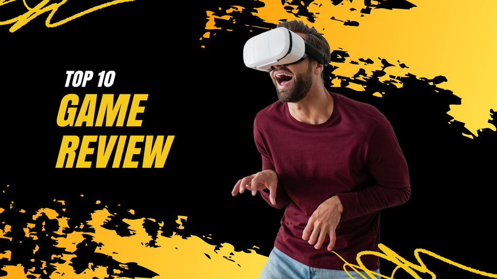 Funny Man in Virtual Reality Glasses Youtube Thumbnail Modelo de Design