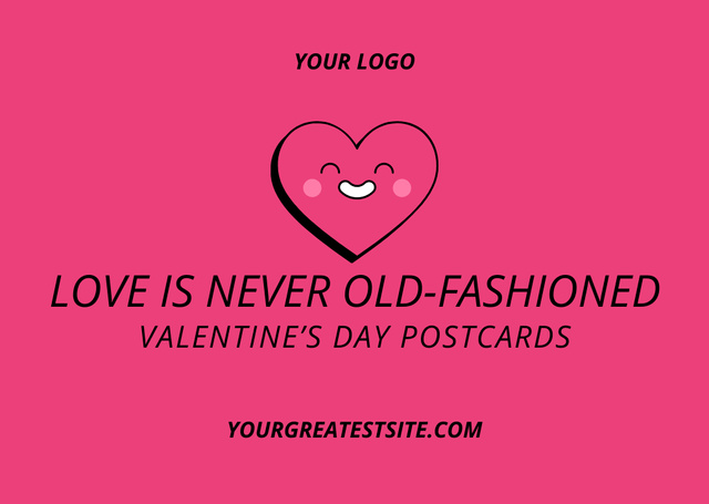 Valentine's Day Celebration with Cute Pink Heart Postcard Πρότυπο σχεδίασης