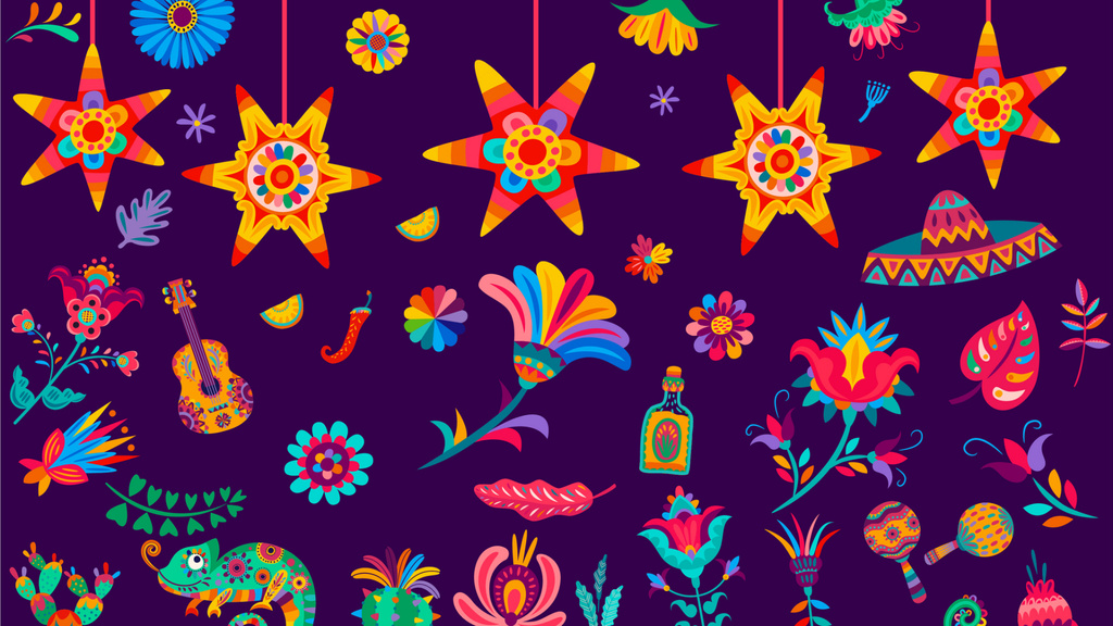 Colorful Texture With Symbols For National Hispanic Heritage Month Zoom Background Tasarım Şablonu