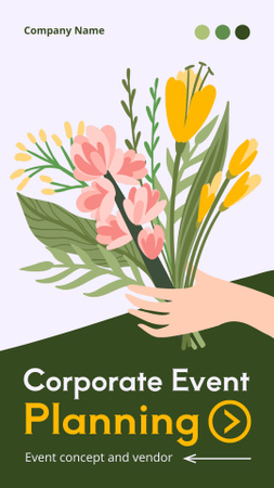 Corporate Event Planning Announcement with Bouquet of Flowers Instagram Story Design Template