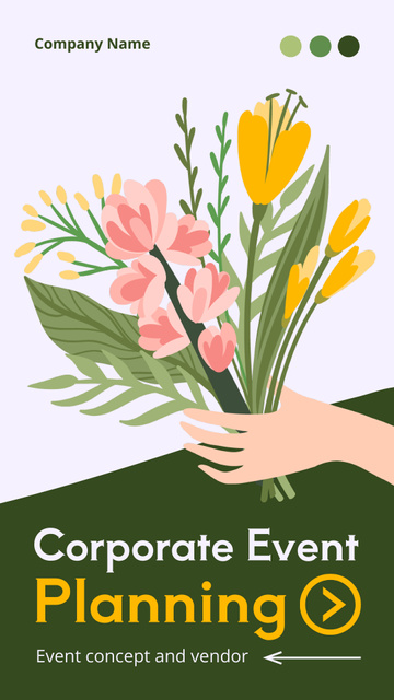 Corporate Event Planning Announcement with Bouquet of Flowers Instagram Story Modelo de Design