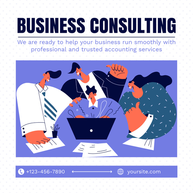 Business Consulting with Illustration of Working Consultants LinkedIn post tervezősablon