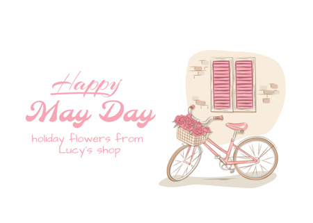 Plantilla de diseño de Saludo festivo del Primero de Mayo con bicicleta Postcard 5x7in 