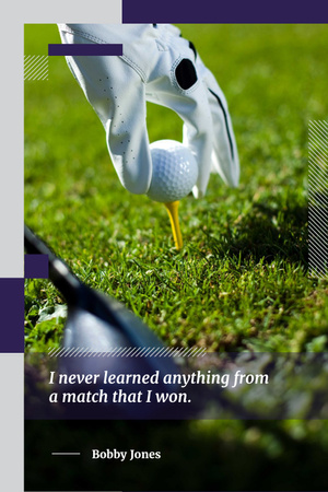 Modèle de visuel Joueur de golf tenant la balle avec citation - Pinterest