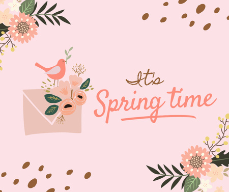 Spring Message with Bird and Postal Cover Facebook – шаблон для дизайна