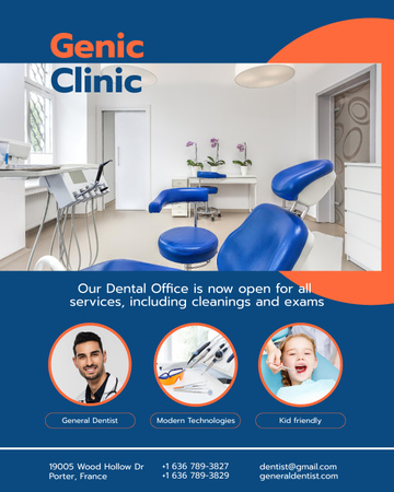 Plantilla de diseño de Promoción de servicios de dentista confiable en la clínica Poster 16x20in 