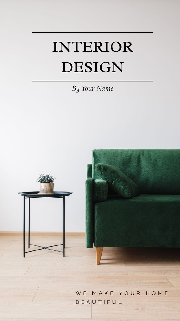 Beautiful Interior Design Green and Grey Mobile Presentation Šablona návrhu