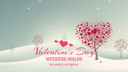 Valentine's Day Trees with red Hearts Full HD video Design Template