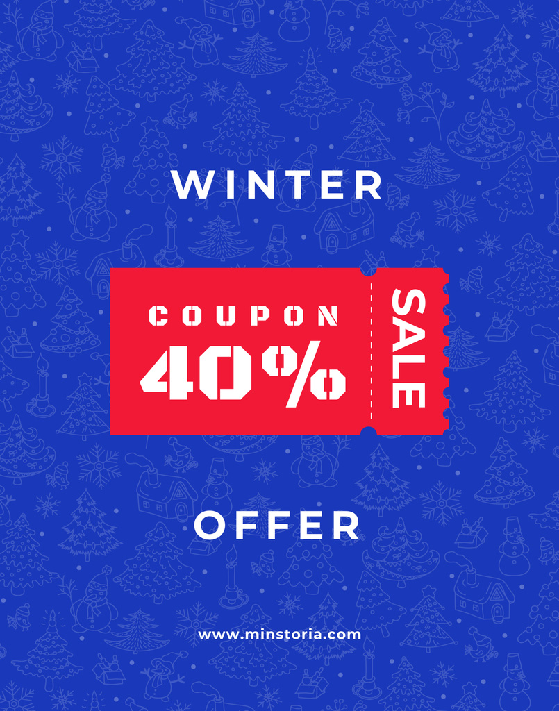 Winter Discount Coupon on Blue and Red Poster 22x28in – шаблон для дизайну