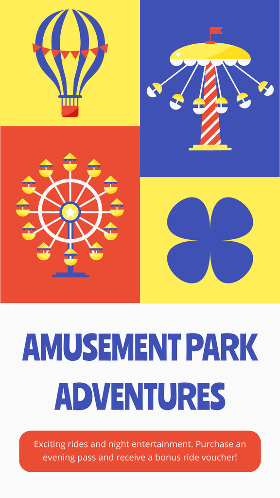 Amusement Park Attractions With Bonus Voucher Offer Instagram Story Modelo de Design